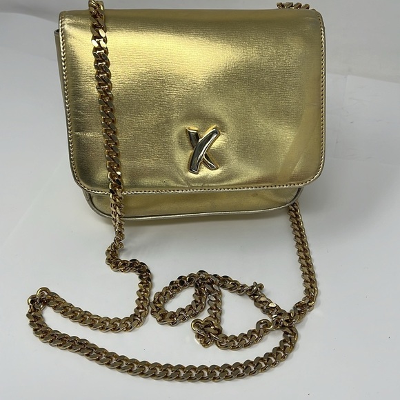Paloma Picasso Goldtone Metallic Leather Chain Strap Shoulder Crossbody Bag - Picture 1 of 14
